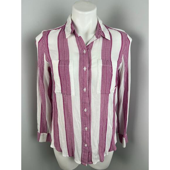 BP Nordstrom Pink White Stripe The Perfect Shirt Button Down XXS Beachy Vacation - Picture 1 of 5